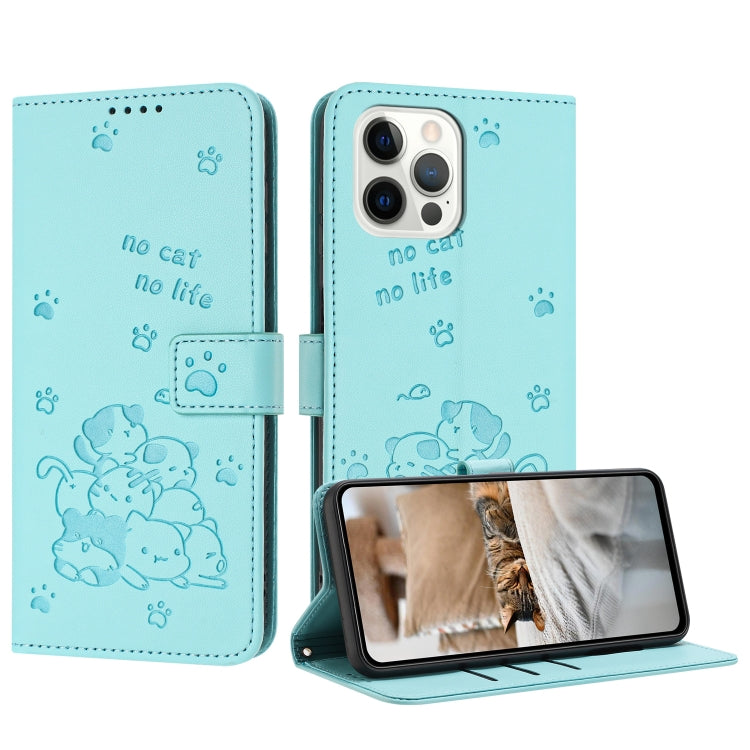 Embossed Kitten Phone Leather Case with Lanyard