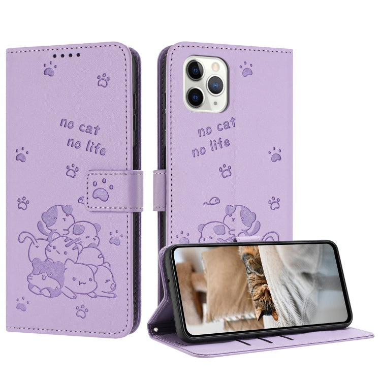 Embossed Kitten Phone Leather Case with Lanyard