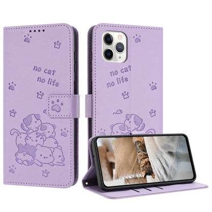 Embossed Kitten Phone Leather Case with Lanyard
