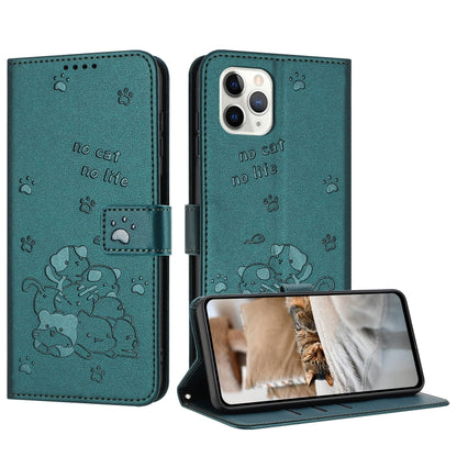 Embossed Kitten Phone Leather Case with Lanyard