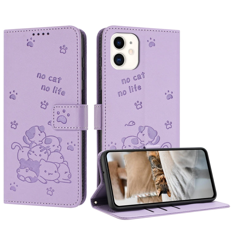 Embossed Kitten Phone Leather Case with Lanyard
