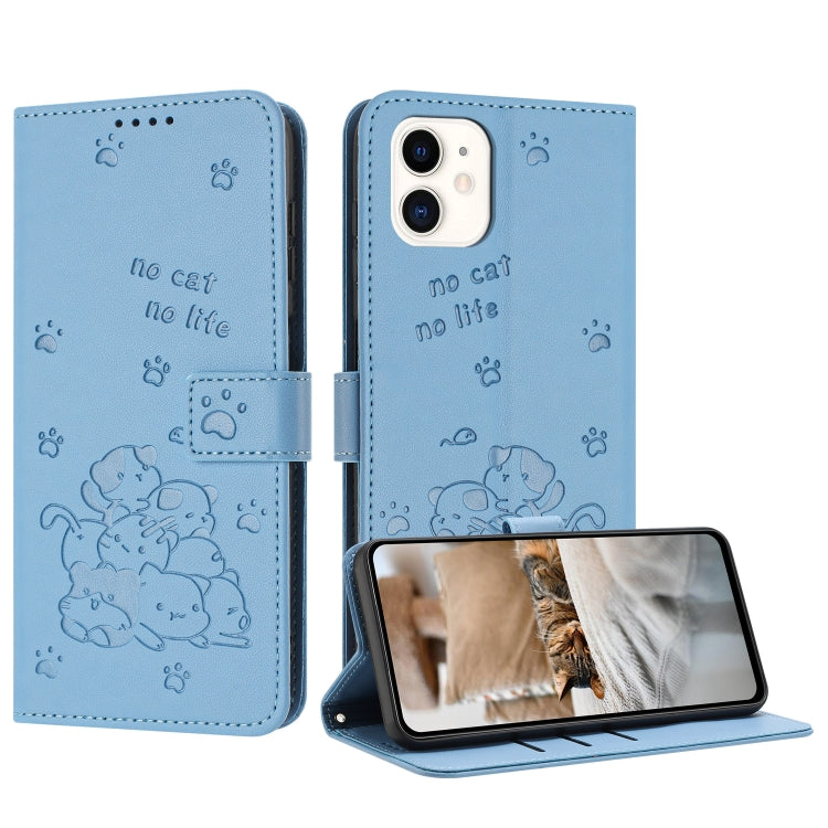 Embossed Kitten Phone Leather Case with Lanyard