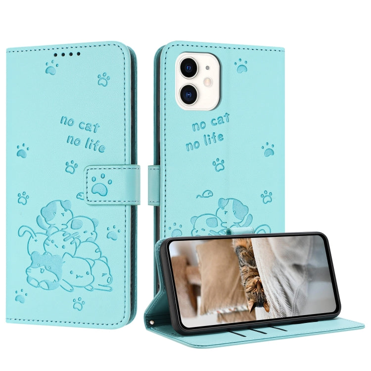 Embossed Kitten Phone Leather Case with Lanyard