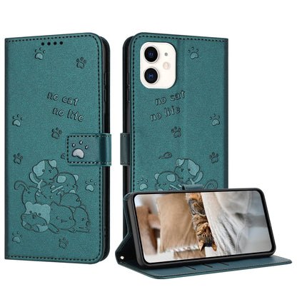 Embossed Kitten Phone Leather Case with Lanyard
