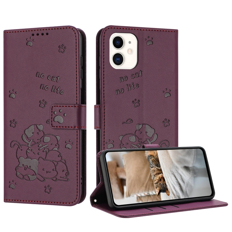 Embossed Kitten Phone Leather Case with Lanyard