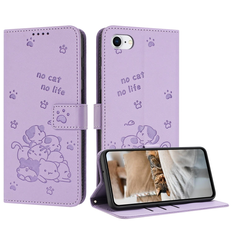 Embossed Kitten Phone Leather Case with Lanyard