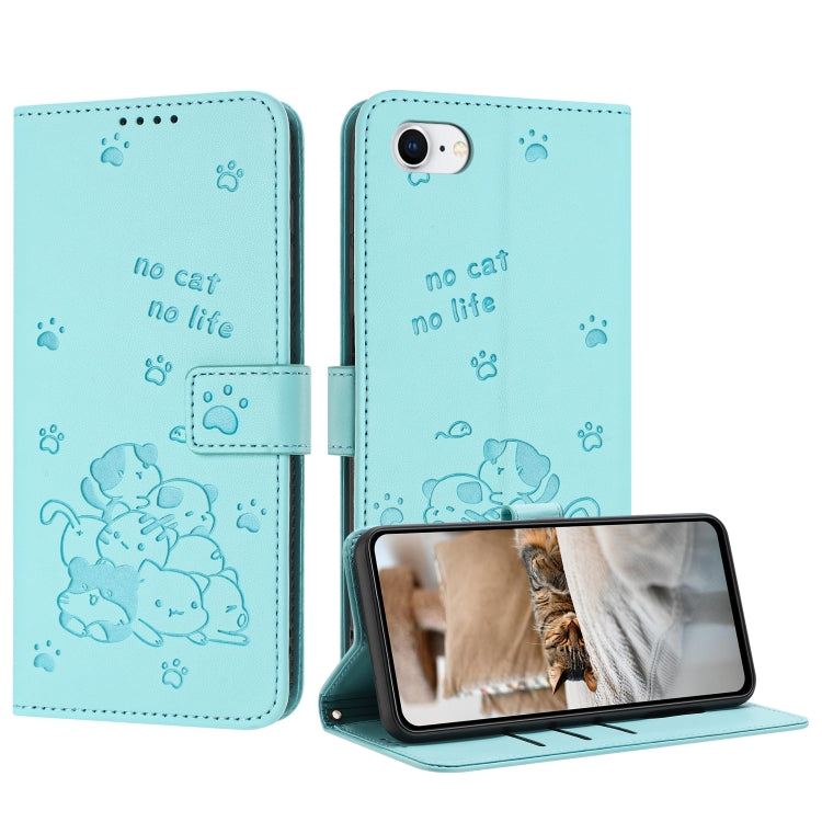 Embossed Kitten Phone Leather Case with Lanyard