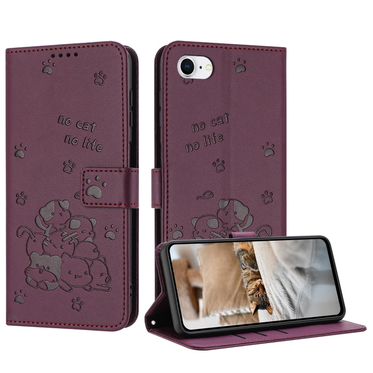 Embossed Kitten Phone Leather Case with Lanyard