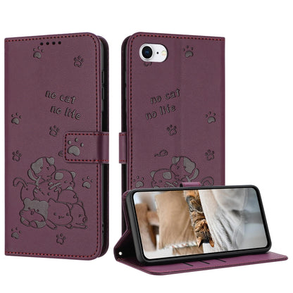 Embossed Kitten Phone Leather Case with Lanyard