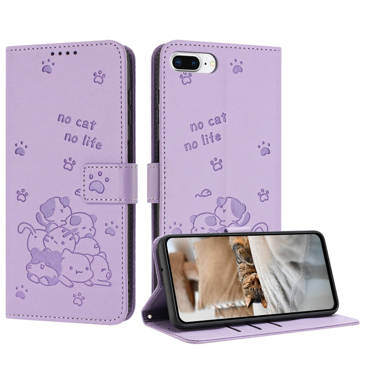 Embossed Kitten Phone Leather Case with Lanyard