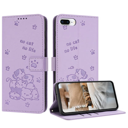 Embossed Kitten Phone Leather Case with Lanyard