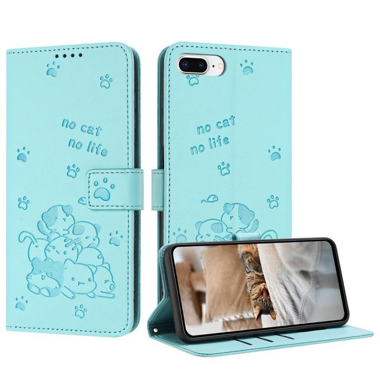 Embossed Kitten Phone Leather Case with Lanyard