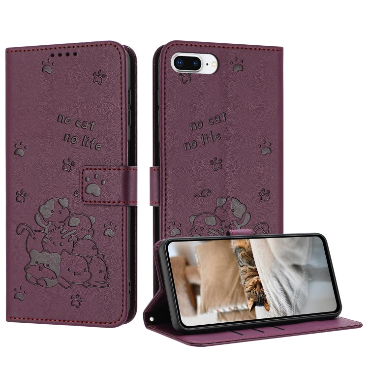 Embossed Kitten Phone Leather Case with Lanyard