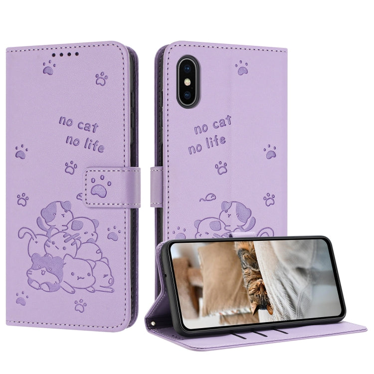 Embossed Kitten Phone Leather Case with Lanyard