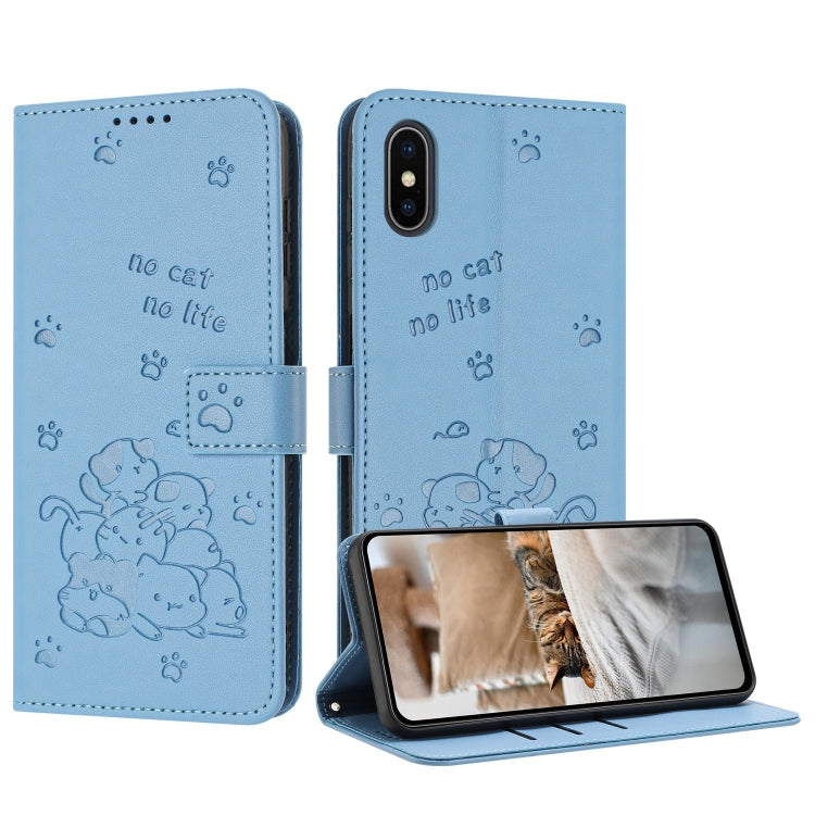 Embossed Kitten Phone Leather Case with Lanyard