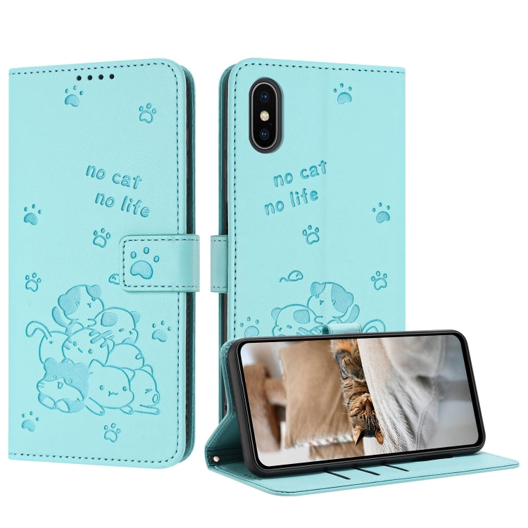 Embossed Kitten Phone Leather Case with Lanyard