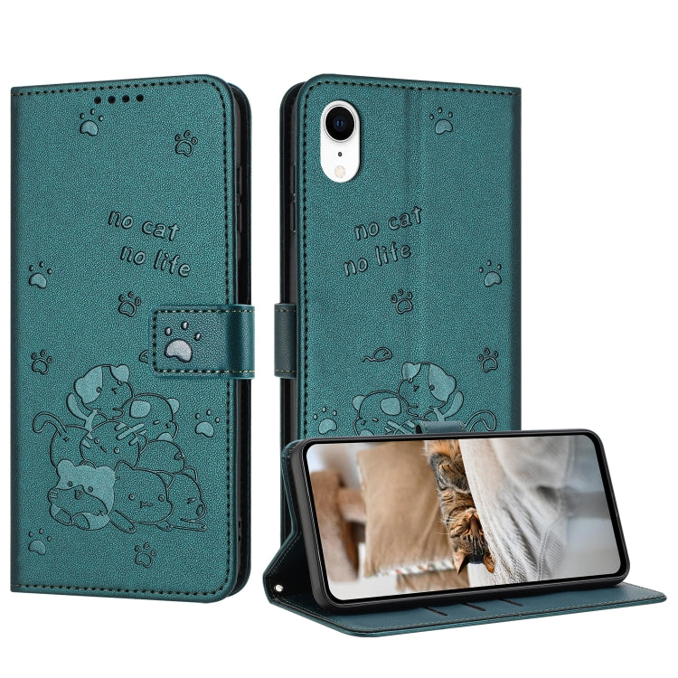 Embossed Kitten Phone Leather Case with Lanyard