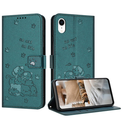 Embossed Kitten Phone Leather Case with Lanyard