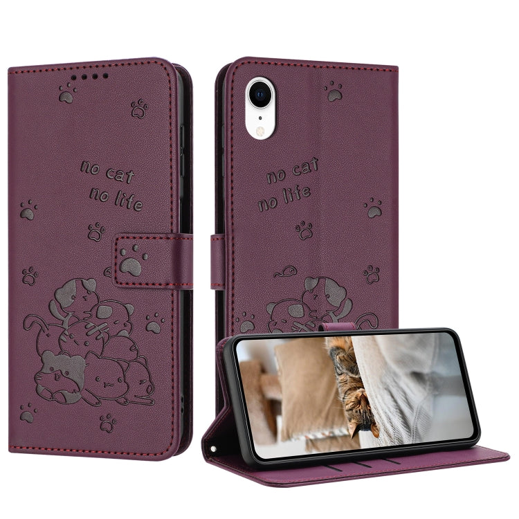 Embossed Kitten Phone Leather Case with Lanyard