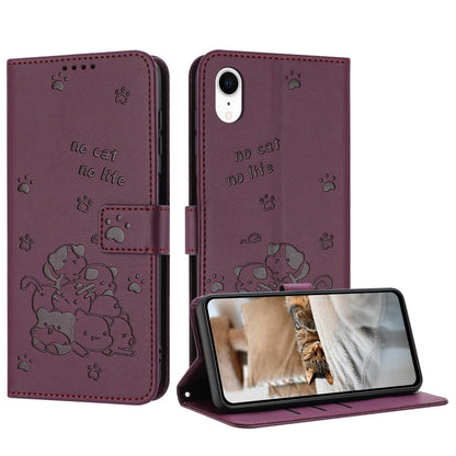 Embossed Kitten Phone Leather Case with Lanyard