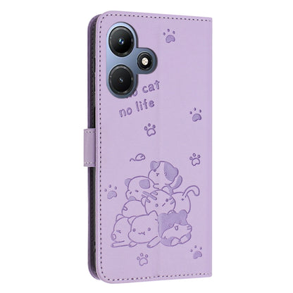 Embossed Kitten Phone Leather Case with Lanyard, For Infinix Hot 30i, For Infinix Hot 30 4G