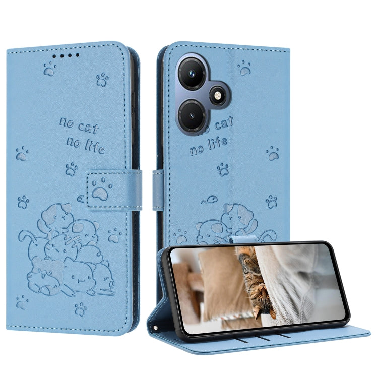 Embossed Kitten Phone Leather Case with Lanyard, For Infinix Hot 30i, For Infinix Hot 30 4G