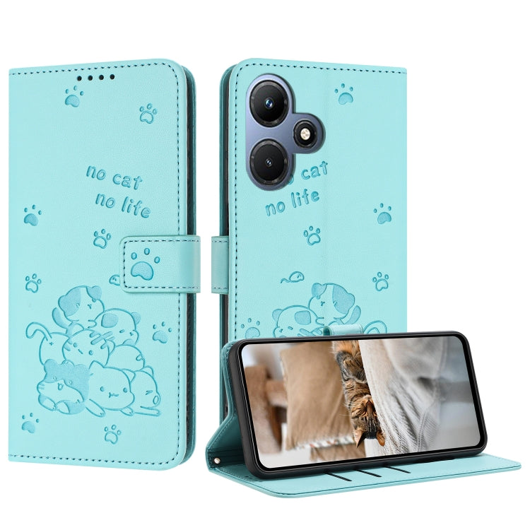 Embossed Kitten Phone Leather Case with Lanyard, For Infinix Hot 30i, For Infinix Hot 30 4G