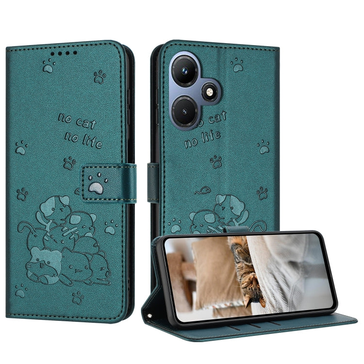 Embossed Kitten Phone Leather Case with Lanyard, For Infinix Hot 30i, For Infinix Hot 30 4G