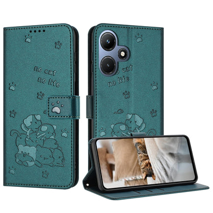 Embossed Kitten Phone Leather Case with Lanyard, For Infinix Hot 30i, For Infinix Hot 30 4G