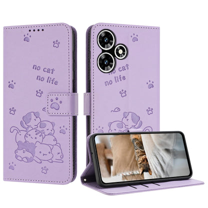 Embossed Kitten Phone Leather Case with Lanyard, For Infinix Hot 30i, For Infinix Hot 30 4G