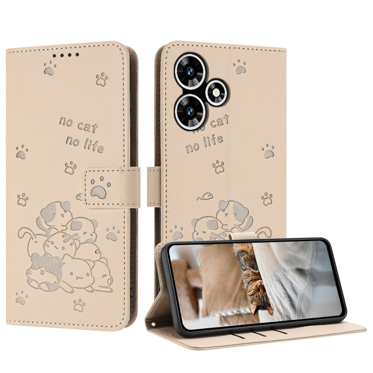 Embossed Kitten Phone Leather Case with Lanyard, For Infinix Hot 30i, For Infinix Hot 30 4G