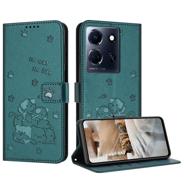 Embossed Kitten Phone Leather Case with Lanyard, For Infinix Smart 9 5G / Hot 50i 5G, For Infinix Hot 50 Pro+ 4G, For Infinix Hot 50 4G, For Infinix Hot 50 5G, For Infinix Zero 40 4G / Zero 40 5G, For Infinix Note 40X 5G, For Infinix Note 40 5G        ...