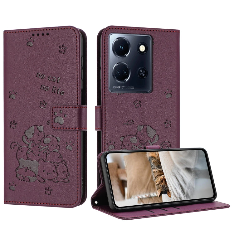 Embossed Kitten Phone Leather Case with Lanyard, For Infinix Smart 9 5G / Hot 50i 5G, For Infinix Hot 50 Pro+ 4G, For Infinix Hot 50 4G, For Infinix Hot 50 5G, For Infinix Zero 40 4G / Zero 40 5G, For Infinix Note 40X 5G, For Infinix Note 40 5G        ...