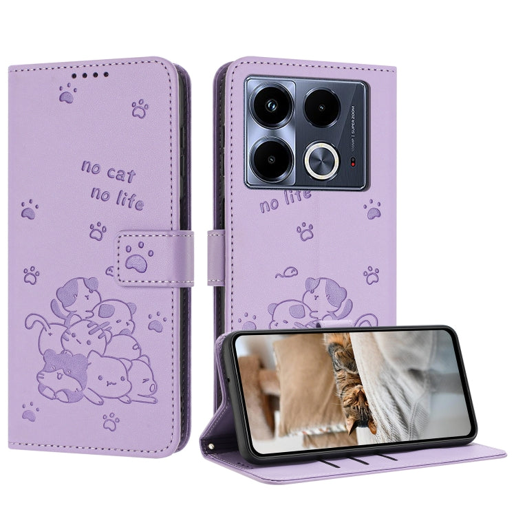 Embossed Kitten Phone Leather Case with Lanyard, For Infinix Smart 9 5G / Hot 50i 5G, For Infinix Hot 50 Pro+ 4G, For Infinix Hot 50 4G, For Infinix Hot 50 5G, For Infinix Zero 40 4G / Zero 40 5G, For Infinix Note 40X 5G, For Infinix Note 40 5G        ...