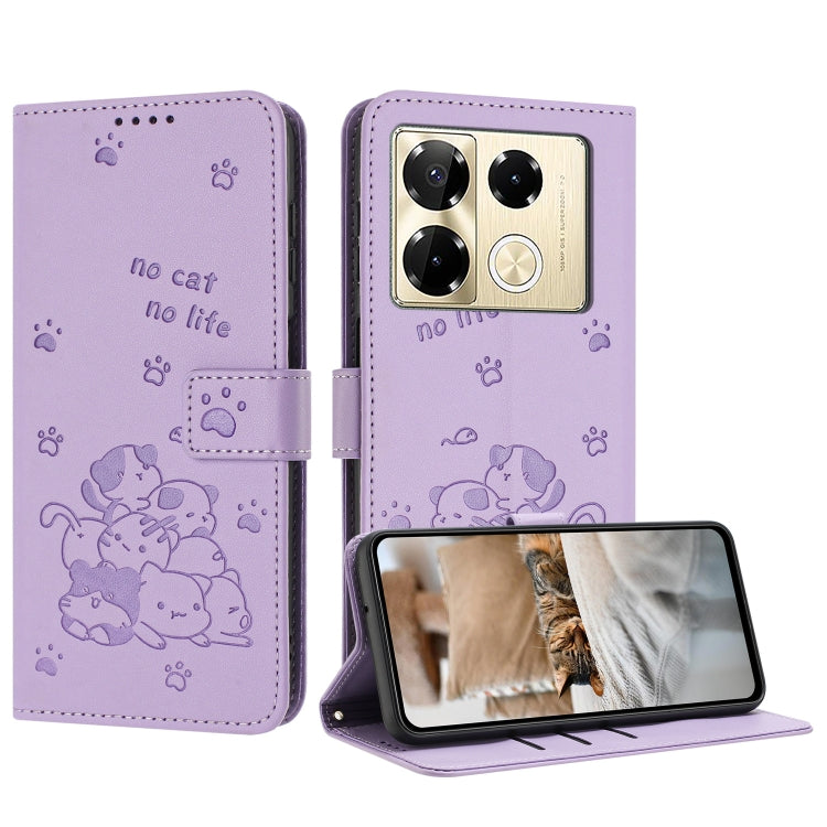 Embossed Kitten Phone Leather Case with Lanyard, For Infinix Smart 9 5G / Hot 50i 5G, For Infinix Hot 50 Pro+ 4G, For Infinix Hot 50 4G, For Infinix Hot 50 5G, For Infinix Zero 40 4G / Zero 40 5G, For Infinix Note 40X 5G, For Infinix Note 40 5G        ...