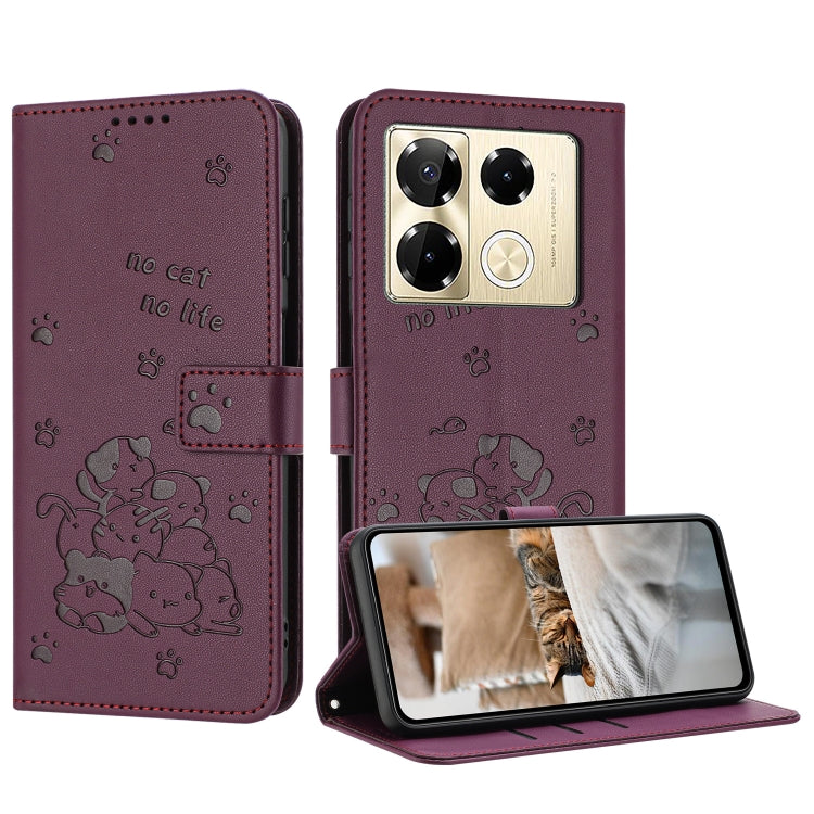 Embossed Kitten Phone Leather Case with Lanyard, For Infinix Smart 9 5G / Hot 50i 5G, For Infinix Hot 50 Pro+ 4G, For Infinix Hot 50 4G, For Infinix Hot 50 5G, For Infinix Zero 40 4G / Zero 40 5G, For Infinix Note 40X 5G, For Infinix Note 40 5G        ...