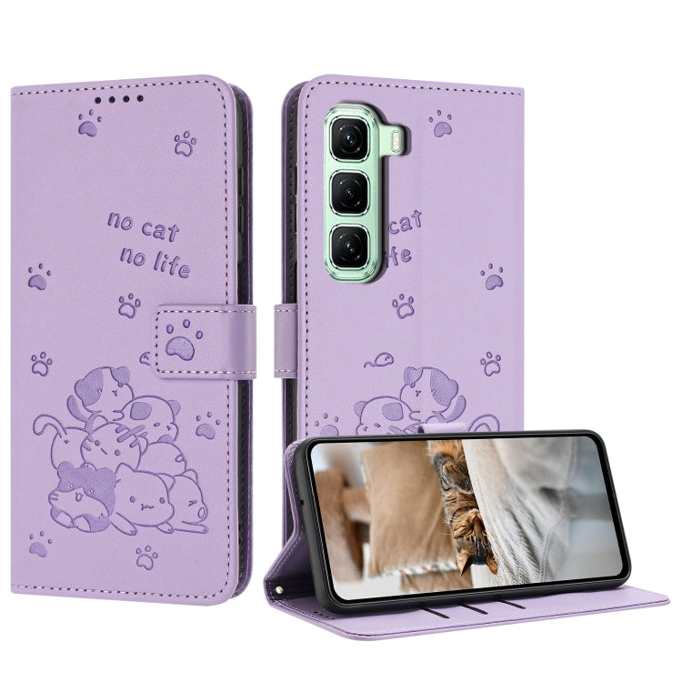 Embossed Kitten Phone Leather Case with Lanyard, For Infinix Smart 9 5G / Hot 50i 5G, For Infinix Hot 50 Pro+ 4G, For Infinix Hot 50 4G, For Infinix Hot 50 5G, For Infinix Zero 40 4G / Zero 40 5G, For Infinix Note 40X 5G, For Infinix Note 40 5G        ...