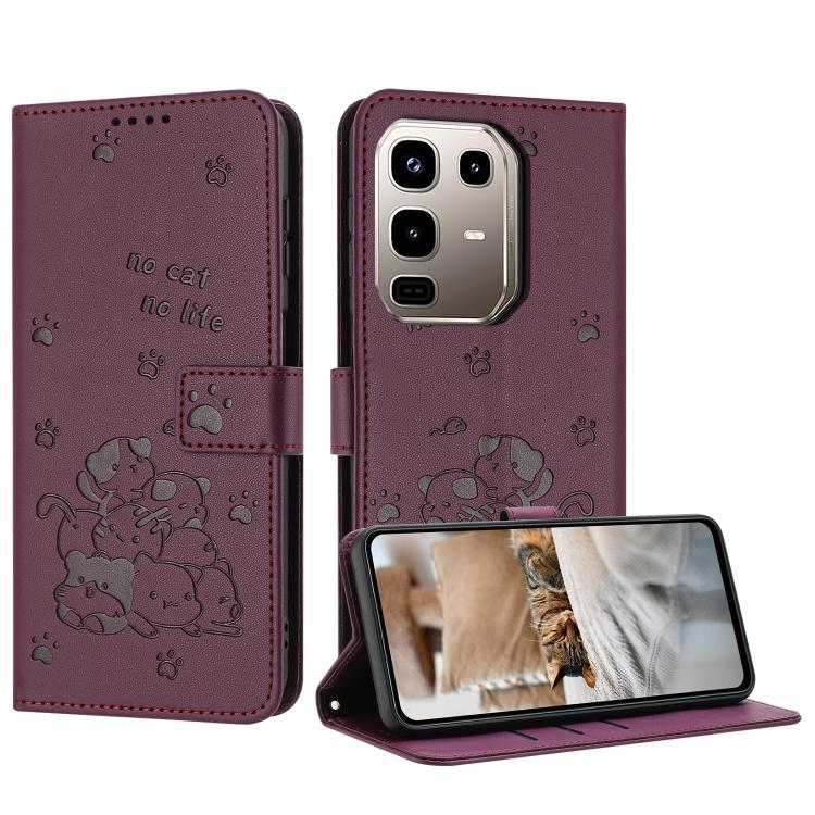 Embossed Kitten Phone Leather Case with Lanyard, For Infinix GT 50 Pro 5G, For Infinix Hot 70 5G, For Infinix Note Edge 5G, For Infinix Smart 20 4G, For Infinix Note 60 / 60 Pro 5G, For Infinix Hot 60 4G / Hot 60i 4G, For Infinix Hot 60 Pro+ 4G        ...