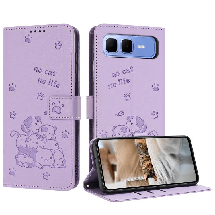 Embossed Kitten Phone Leather Case with Lanyard, For Infinix GT 50 Pro 5G, For Infinix Hot 70 5G, For Infinix Note Edge 5G, For Infinix Smart 20 4G, For Infinix Note 60 / 60 Pro 5G, For Infinix Hot 60 4G / Hot 60i 4G, For Infinix Hot 60 Pro+ 4G        ...