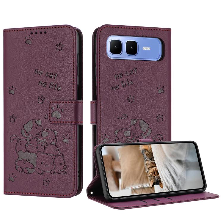 Embossed Kitten Phone Leather Case with Lanyard, For Infinix GT 50 Pro 5G, For Infinix Hot 70 5G, For Infinix Note Edge 5G, For Infinix Smart 20 4G, For Infinix Note 60 / 60 Pro 5G, For Infinix Hot 60 4G / Hot 60i 4G, For Infinix Hot 60 Pro+ 4G        ...