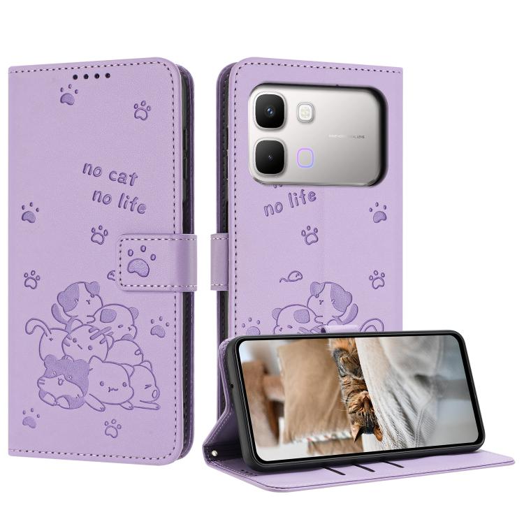 Embossed Kitten Phone Leather Case with Lanyard, For Infinix GT 50 Pro 5G, For Infinix Hot 70 5G, For Infinix Note Edge 5G, For Infinix Smart 20 4G, For Infinix Note 60 / 60 Pro 5G, For Infinix Hot 60 4G / Hot 60i 4G, For Infinix Hot 60 Pro+ 4G        ...