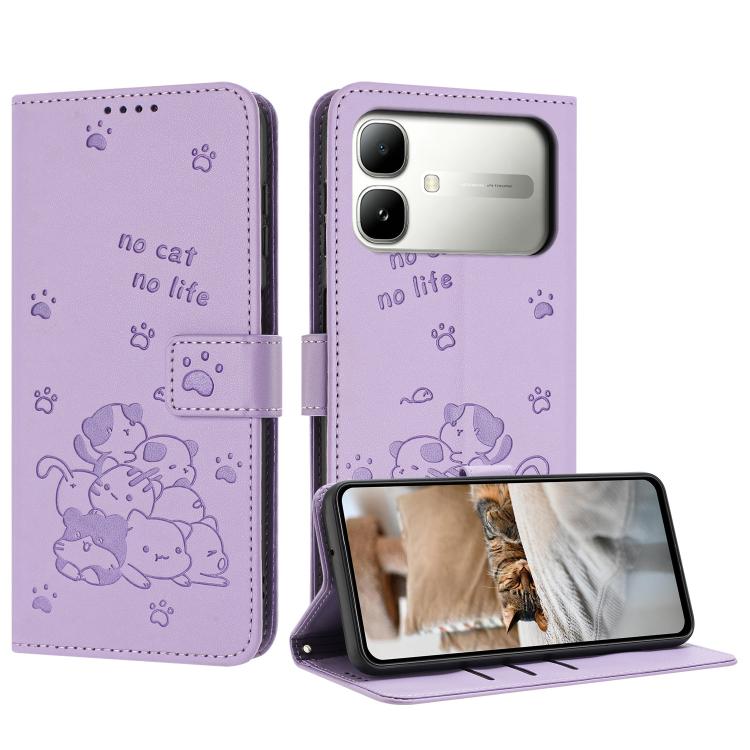 Embossed Kitten Phone Leather Case with Lanyard, For Infinix GT 50 Pro 5G, For Infinix Hot 70 5G, For Infinix Note Edge 5G, For Infinix Smart 20 4G, For Infinix Note 60 / 60 Pro 5G, For Infinix Hot 60 4G / Hot 60i 4G, For Infinix Hot 60 Pro+ 4G        ...