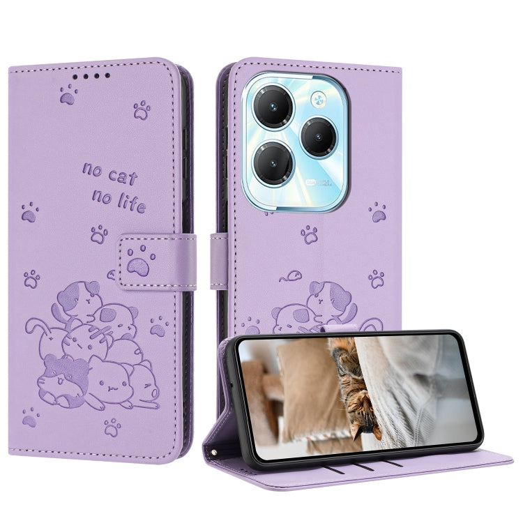 Embossed Kitten Phone Leather Case with Lanyard, For Tecno Spark 20 Pro+ 4G, For Tecno Spark 20 Pro, For Tecno Spark Go 2024 4G, For Tecno Pova 5 Pro, For Tecno Pova 5, For Tecno Camon 20 Premier, For Tecno Camon 20 Pro 5G                              ...