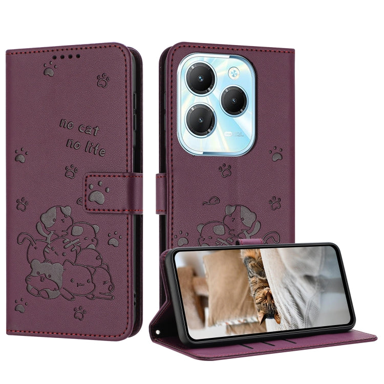 Embossed Kitten Phone Leather Case with Lanyard, For Tecno Spark 20 Pro+ 4G, For Tecno Spark 20 Pro, For Tecno Spark Go 2024 4G, For Tecno Pova 5 Pro, For Tecno Pova 5, For Tecno Camon 20 Premier, For Tecno Camon 20 Pro 5G                              ...