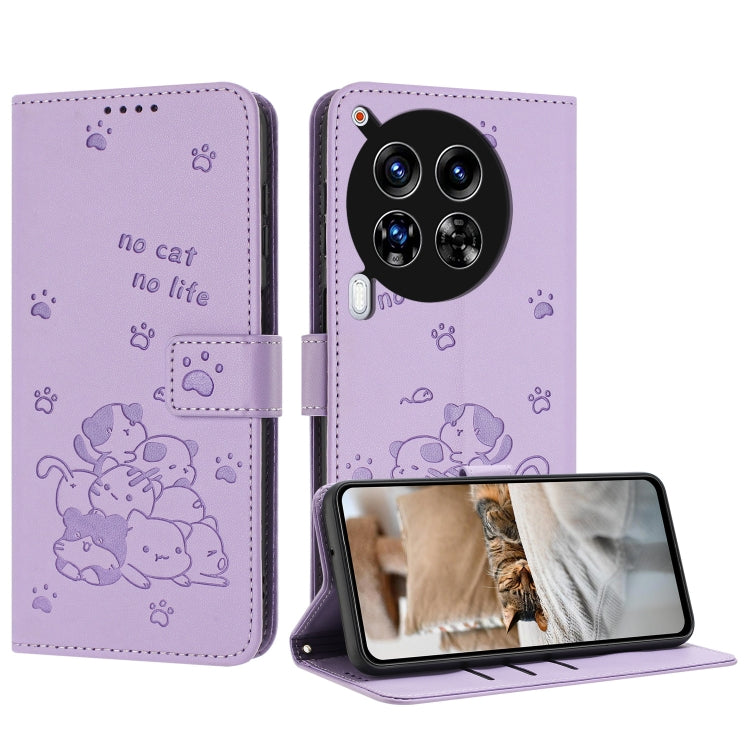 Embossed Kitten Phone Leather Case with Lanyard, For Tecno Camon 40 Premier, For Tecno Camon 40 4G, For Tecno Camon 40 Pro 5G, For Tecno Spark 30C 5G / Pop 9 5G, For Tecno Camon 30S, For Tecno Spark 30 5G, For Tecno Spark 30 Pro, For Tecno Spark 30 4G ...