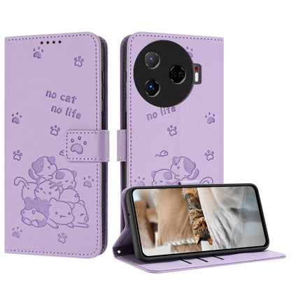 Embossed Kitten Phone Leather Case with Lanyard, For Tecno Camon 40 Premier, For Tecno Camon 40 4G, For Tecno Camon 40 Pro 5G, For Tecno Spark 30C 5G / Pop 9 5G, For Tecno Camon 30S, For Tecno Spark 30 5G, For Tecno Spark 30 Pro, For Tecno Spark 30 4G ...