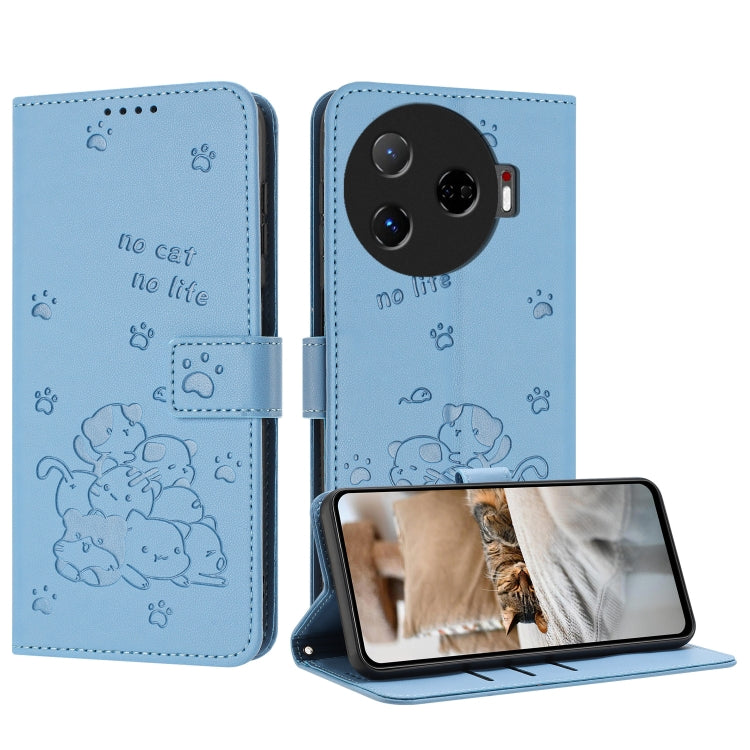 Embossed Kitten Phone Leather Case with Lanyard, For Tecno Camon 40 Premier, For Tecno Camon 40 4G, For Tecno Camon 40 Pro 5G, For Tecno Spark 30C 5G / Pop 9 5G, For Tecno Camon 30S, For Tecno Spark 30 5G, For Tecno Spark 30 Pro, For Tecno Spark 30 4G ...