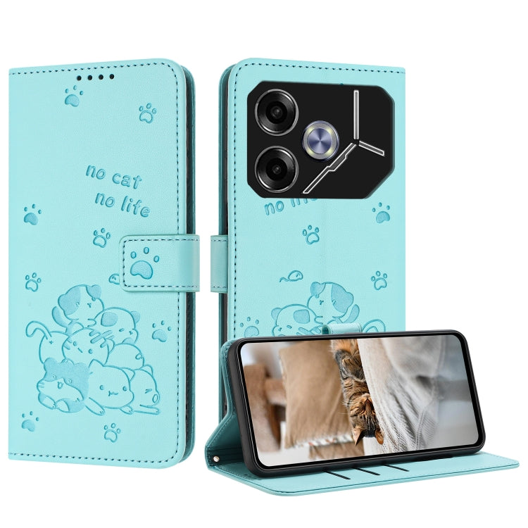 Embossed Kitten Phone Leather Case with Lanyard, For Tecno Camon 40 Premier, For Tecno Camon 40 4G, For Tecno Camon 40 Pro 5G, For Tecno Spark 30C 5G / Pop 9 5G, For Tecno Camon 30S, For Tecno Spark 30 5G, For Tecno Spark 30 Pro, For Tecno Spark 30 4G ...