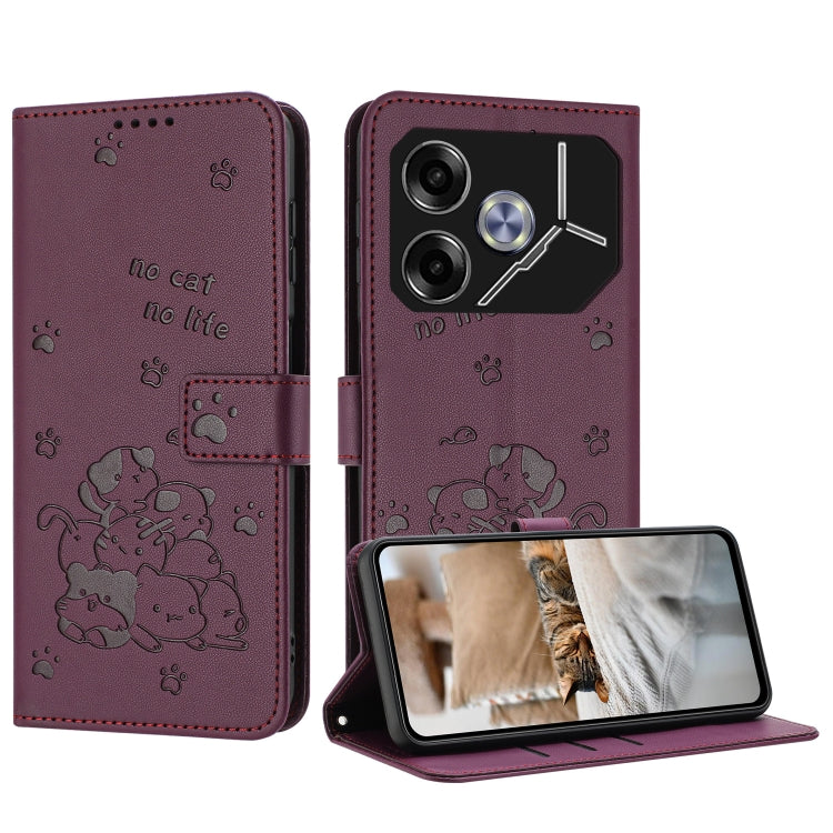 Embossed Kitten Phone Leather Case with Lanyard, For Tecno Camon 40 Premier, For Tecno Camon 40 4G, For Tecno Camon 40 Pro 5G, For Tecno Spark 30C 5G / Pop 9 5G, For Tecno Camon 30S, For Tecno Spark 30 5G, For Tecno Spark 30 Pro, For Tecno Spark 30 4G ...