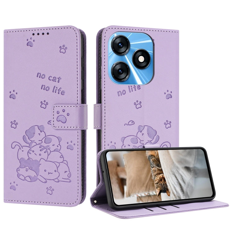 Embossed Kitten Phone Leather Case with Lanyard, For Tecno Spark 20 Pro+ 4G, For Tecno Spark 20 Pro, For Tecno Spark Go 2024 4G, For Tecno Pova 5 Pro, For Tecno Pova 5, For Tecno Camon 20 Premier, For Tecno Camon 20 Pro 5G                              ...